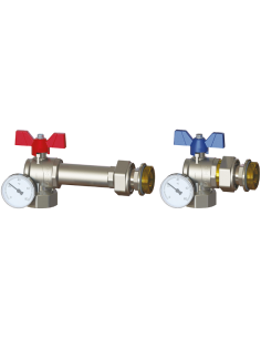 Zawór kulowy dystansowy 1” z półśrubunkiem i termometrem do rozdzielacza (2szt)