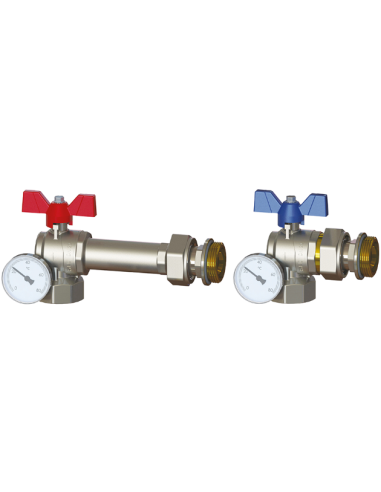 Zawór kulowy dystansowy 1” z półśrubunkiem i termometrem do rozdzielacza (2szt)