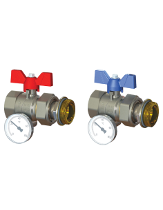 Zawór kulowy prosty 1” z półśrubunkiem i termometrem do rozdzielacza (2szt)