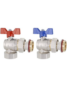 Zawór kulowy kątowy 1” z półśrubunkiem do rozdzielacza (2szt)