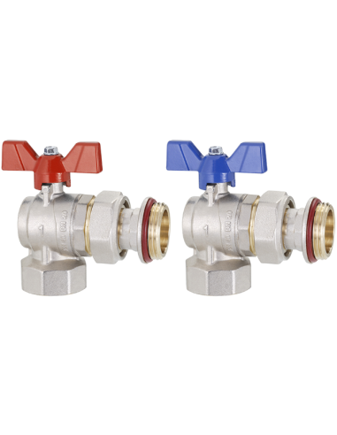 Zawór kulowy kątowy 1” z półśrubunkiem do rozdzielacza (2szt)