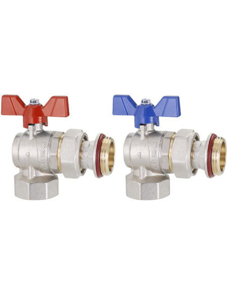 Zawór kulowy kątowy 1” z półśrubunkiem do rozdzielacza (2szt)